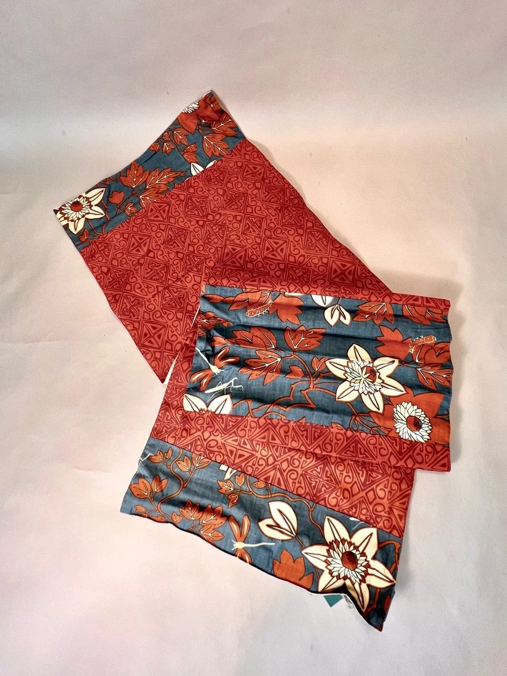 Handmade Orange & Blue Fabric Table Runner with Napkins Set